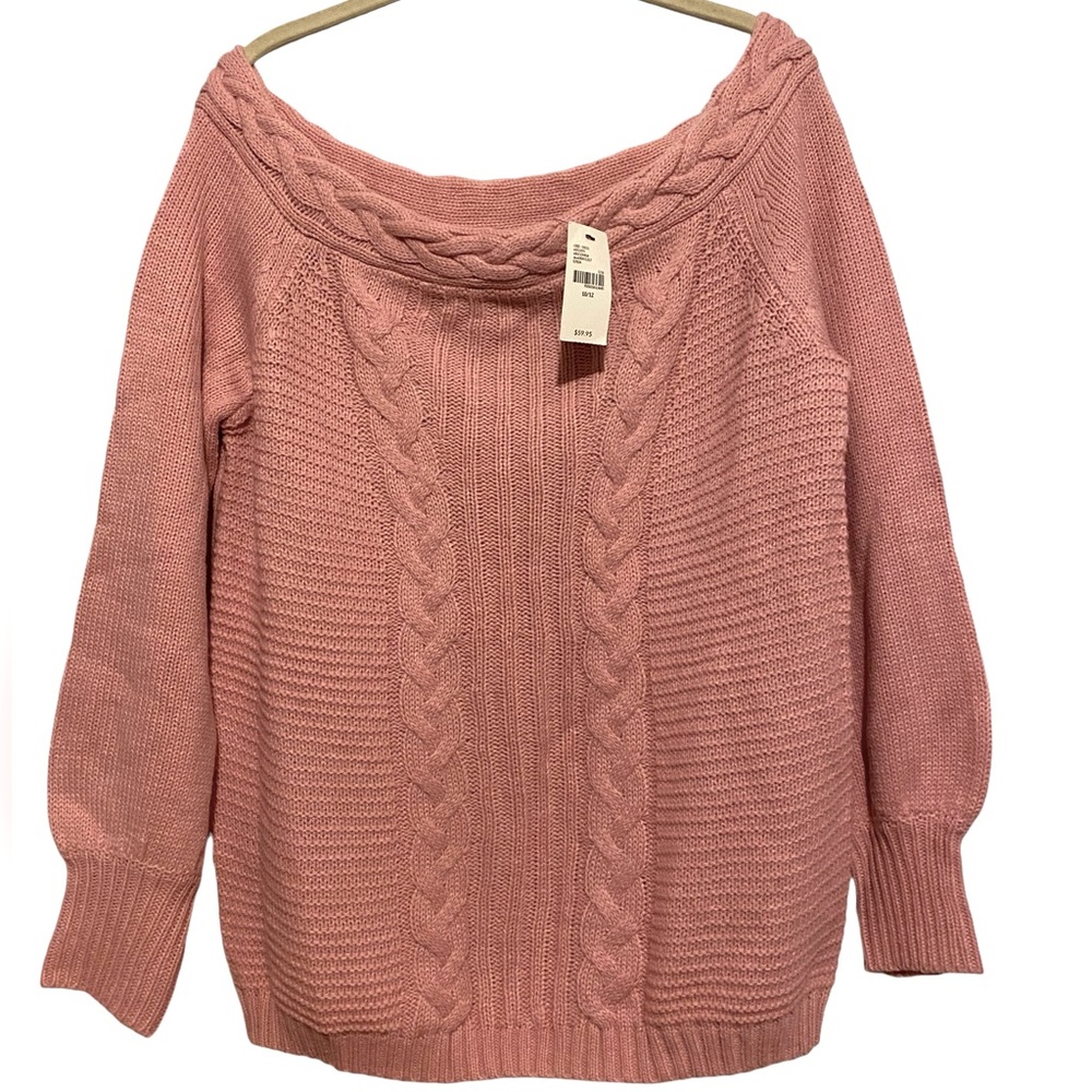 NWT Lane Bryant Cable Knit Sweater. Wide Boat Neck. Sz. 10/12